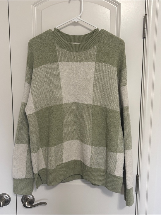 Christian Siriano Sweaters - Christian Siriano Olive Green and Cream Block-Stripe Crewneck Sweater
